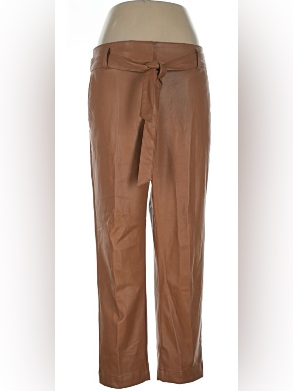LOFT Tan Faux Leather Straight-Leg Tie-Waist Pants